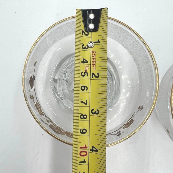 Floral Gold Leaf Etched Footed Lowball Glassware Retro Mid-Century Set of 2 - Picture 7 of 8